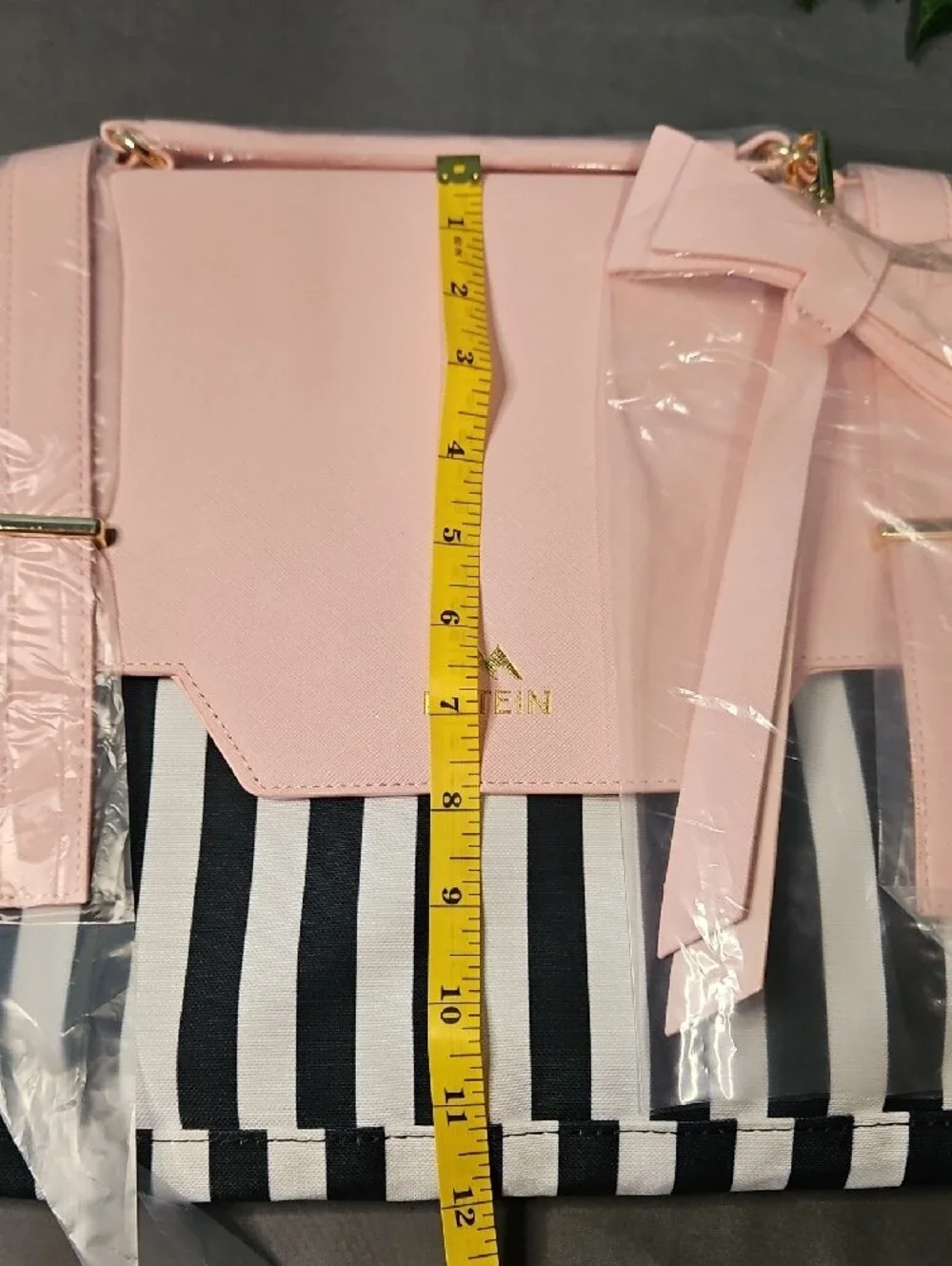 Pink & Black Striped Laptop Bag with Bow Detail